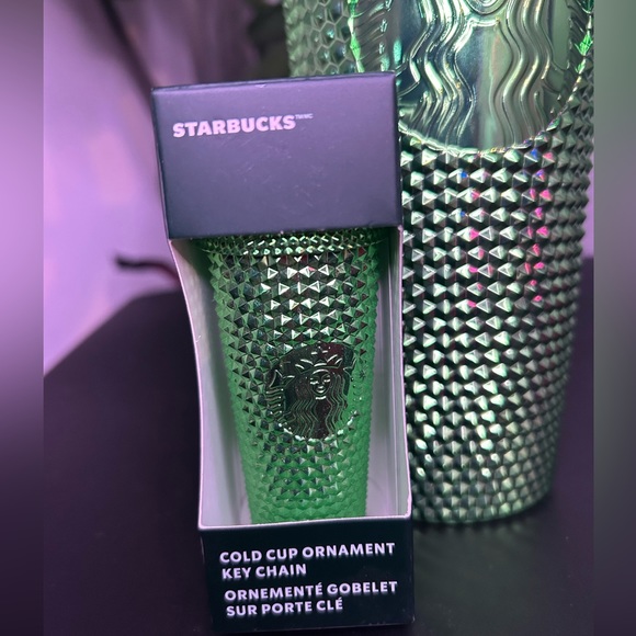 New Starbucks 2023 Green Studded 24oz Tumbler w/ matching keychain/ornament - Picture 2 of 2